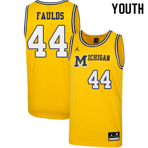 Youth #44 Jaron Faulds Michigan Wolverines 1989 Retro College Basketball Jerseys Sale-Yellow